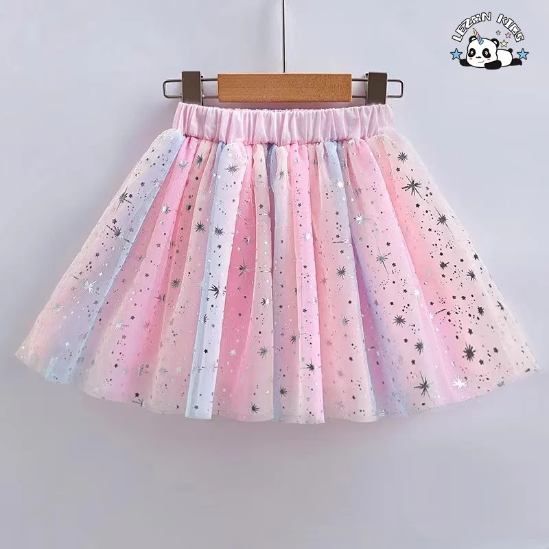 LEZONKIDS - Saias Tutu Doces Personalizáveis para Meninas, Saia Plissada de Tule Macio com Brilho para Crianças